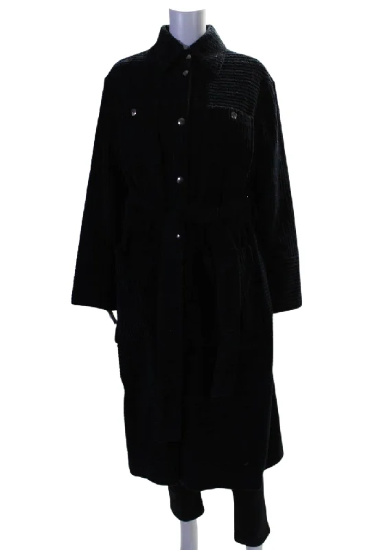 ACNE Studios Womens Belted Button Down Coat Navy Blue Cotton