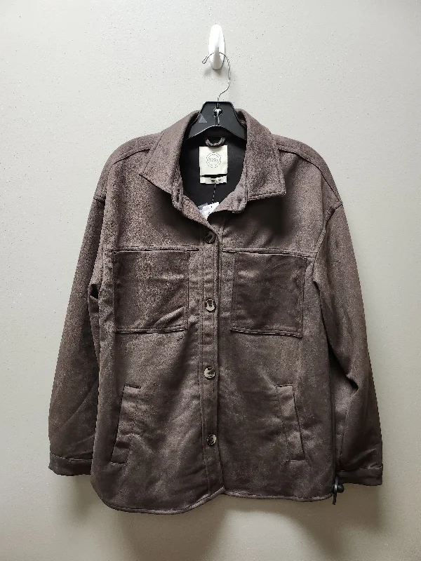 Jacket Shirt By Clothes Mentor In Brown, Size: L