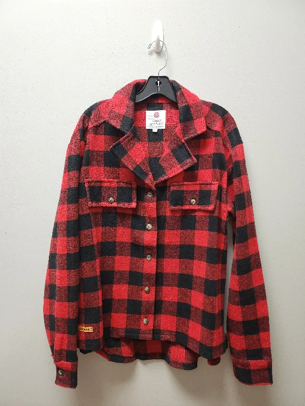 Jacket Shirt By Simply Southern In Plaid Pattern, Size: L